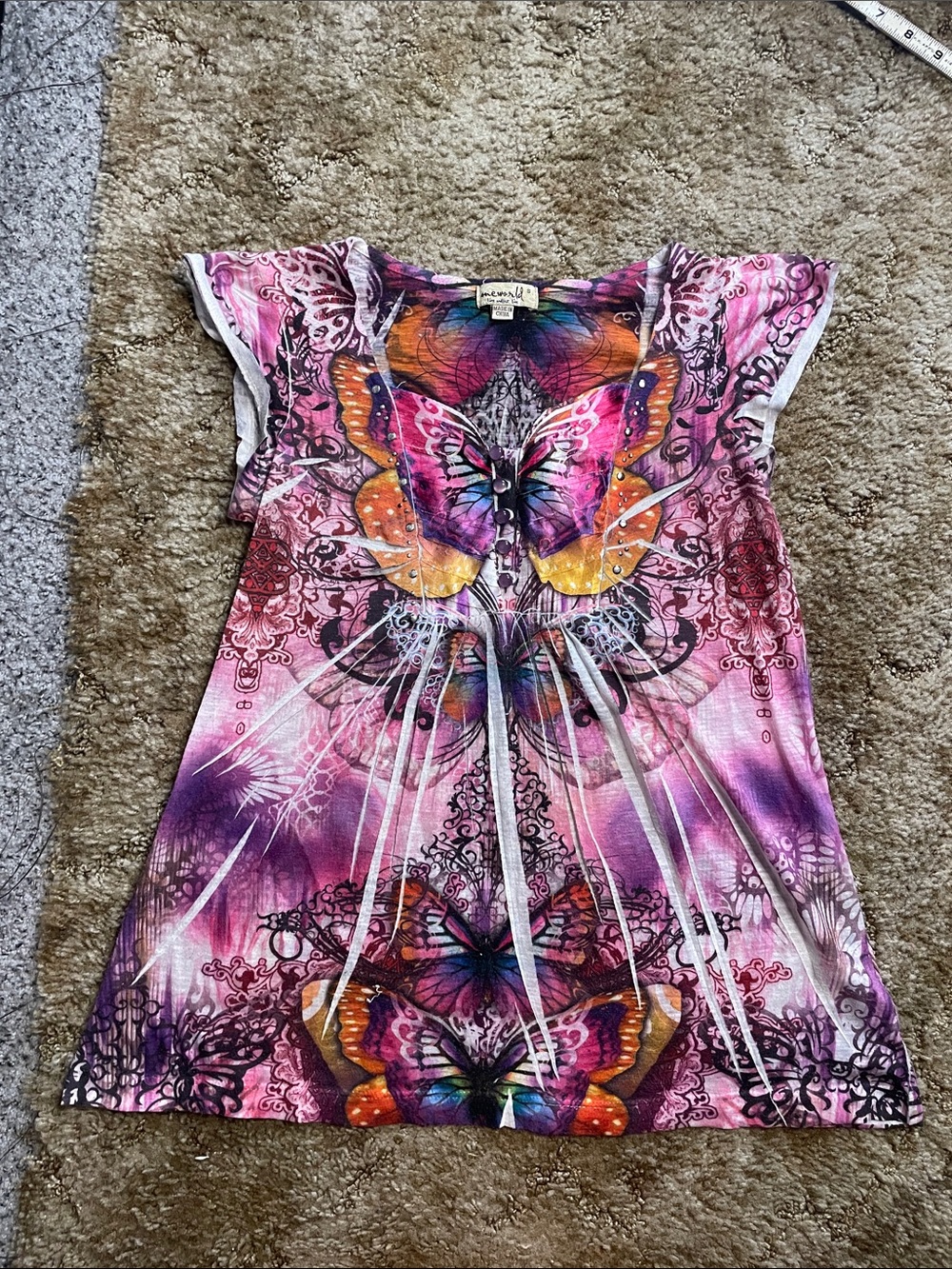 Y2K 2000s Style Multi Color Butterfly Shirt Size Small